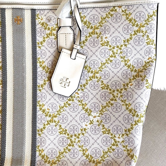 NEW Tory Burch T Monogram Floral Vine Top-Zip Tote Bag - Picture 4 of 9